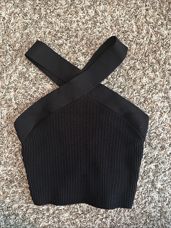 Babaton Dresses & Skirts - Babaton Black Ribbed Cross-Back crop Top